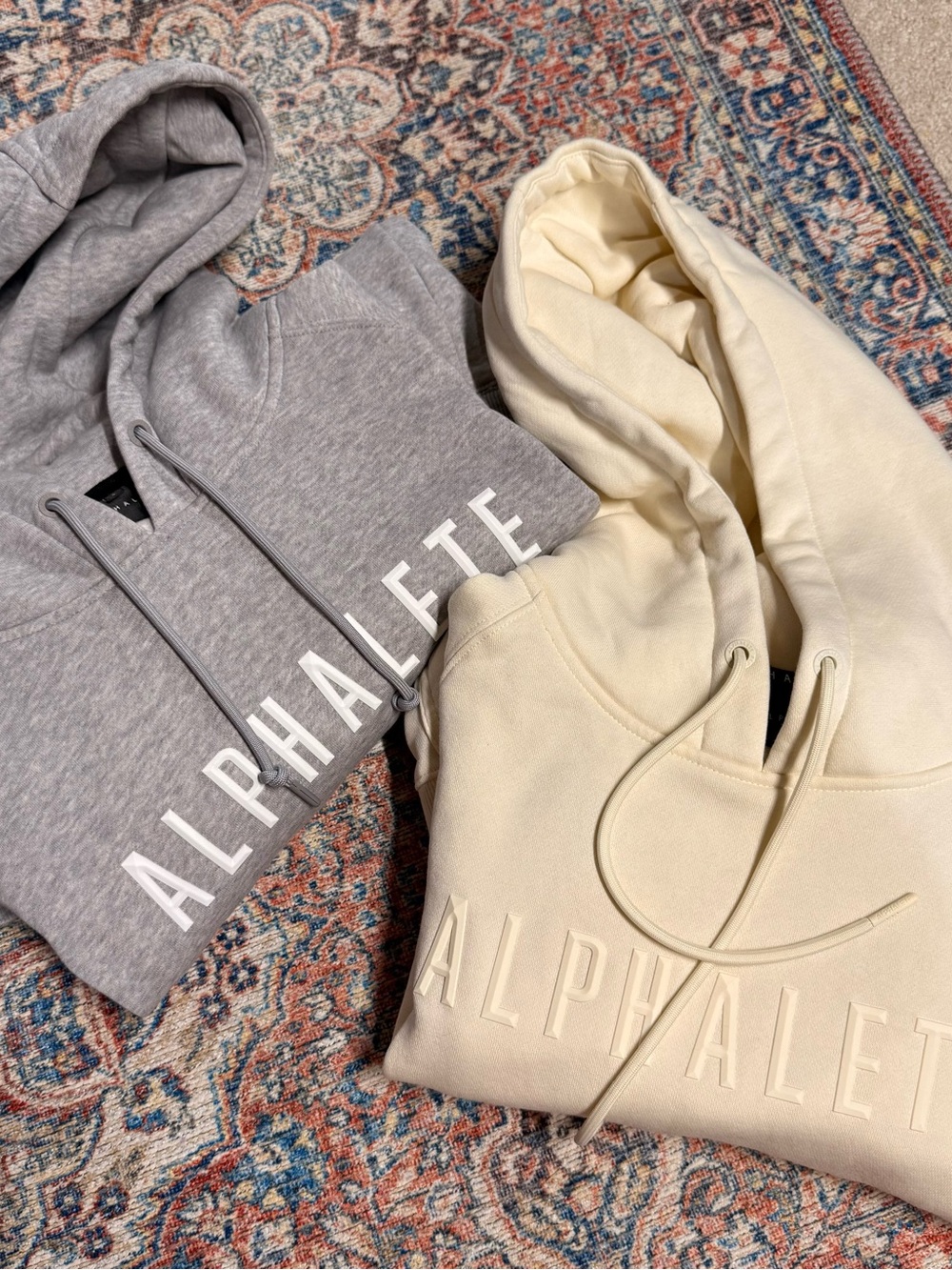 Alphalete Grey & Cream Embossed Logo Hoodies
